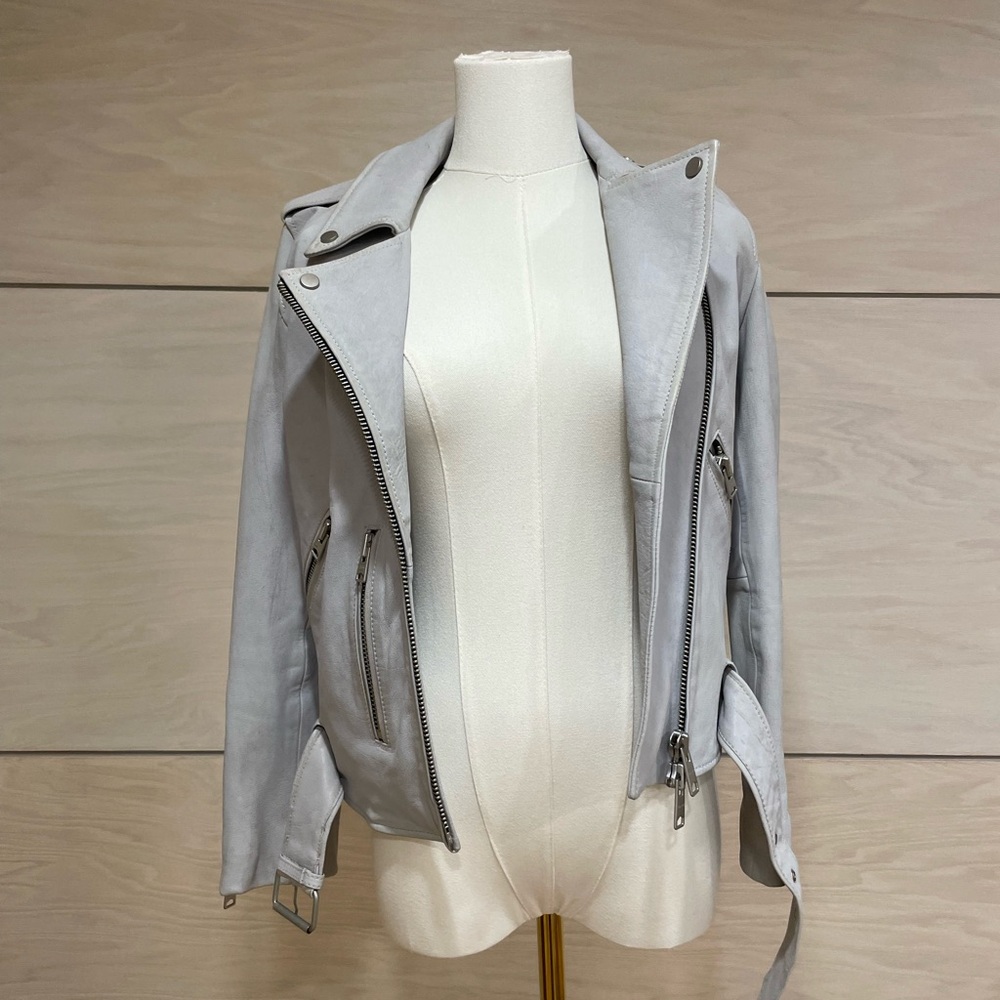 All Saints Barrett Biker Light Gray-Blue Leather Jacket